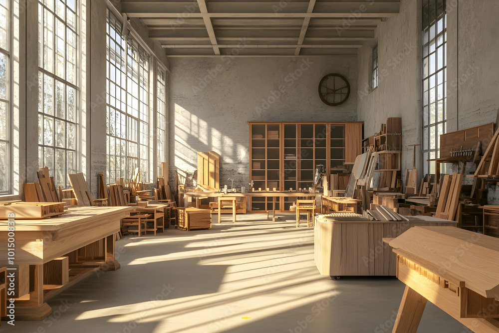 Spacious Sunlit Workshop Interior - 3D Illustration Spacious Sunlit Workshop Interior - 3D Illustration