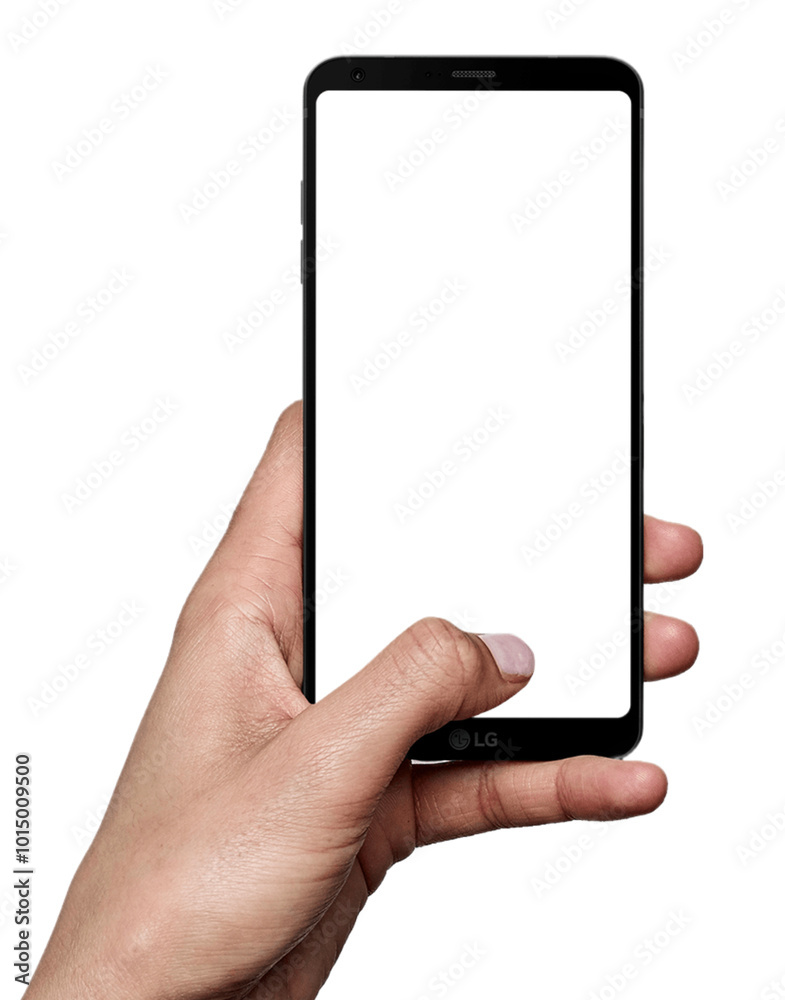 Hand holding smartphone with blank screen Hand holding smartphone with blank screen