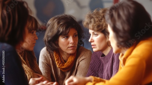 A group of women discussing important issues together in a supportive group setting.

 photo