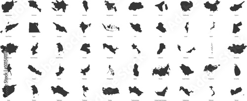 States of Asia. List of states and dependent territories in Asia. Vector illustration