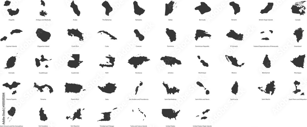 List of countries in North America. Vector illustration List of countries in North America. Vector illustration