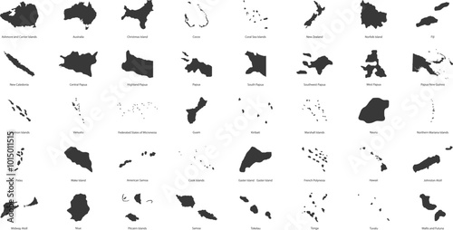 Subregions and countries of geopolitical Oceania. Australasia, Melanesia, Micronesia and Polynesia. Vector illustration photo