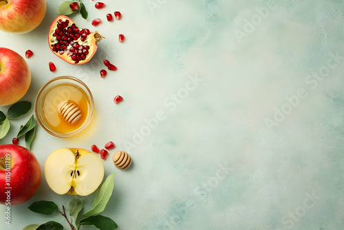 Apples, Pomegranate, and Honey - Still Life Food Photography photo