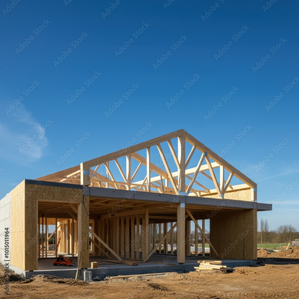 Fototapeta premium Mass timber construction in Europe – Sustainable building technology, focusing on environmentally friendly materials