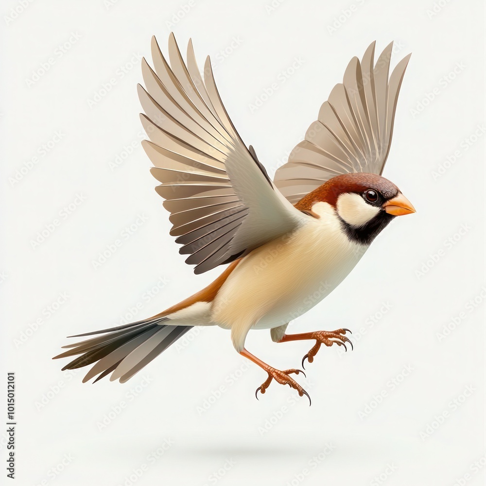 Obraz premium Sparrow Collection: Flying and Standing Portrait of House Sparrow Birds Isolated on White Background