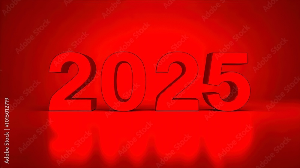 Big Red Numbers Representing the Year 2025 Against a Vibrant Red Background Big Red Numbers Representing the Year 2025 Against a Vibrant Red Background