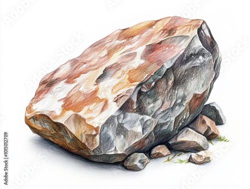 A detailed illustration of a large rock, showcasing unique textures and colors, perfect for nature and geology themes.