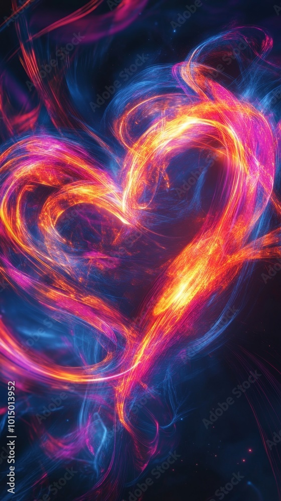 Vibrant Neon Heart: Electric Flow in Abstract Art - Dynamic Love Concept Vibrant Neon Heart: Electric Flow in Abstract Art - Dynamic Love Concept