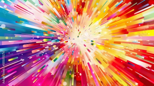 Vivid Abstract Explosion of Colorful Lines and Light Bursts, Dynamic Motion Art