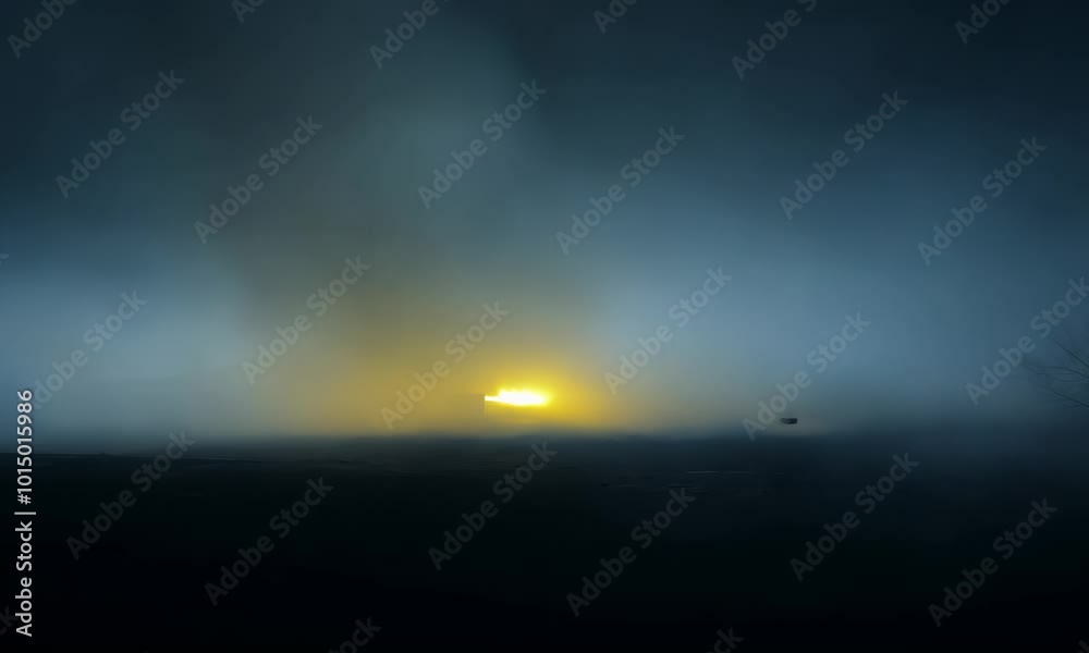Fantasy world scene with glowing orb in foggy landscape. Fantasy world scene with glowing orb in foggy landscape.