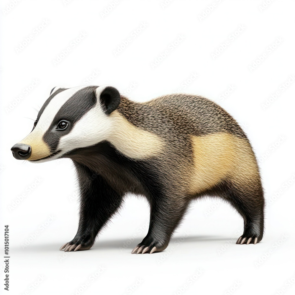 European Badger Standing in Side View on White Background European Badger Standing in Side View on White Background