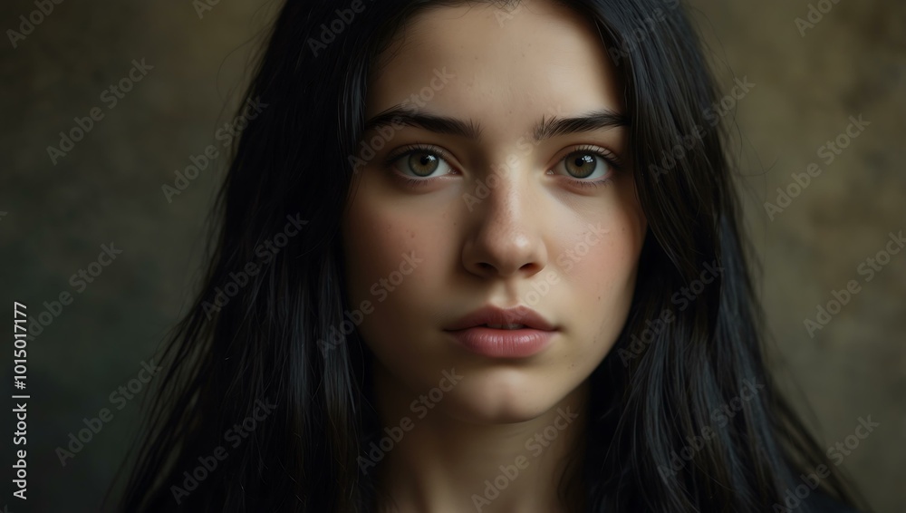 Portrait of a Young Woman with Long Black Hair. Portrait of a Young Woman with Long Black Hair.