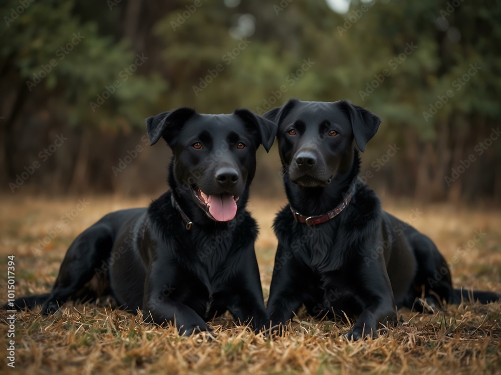 Portrait of two black dogs together. Portrait of two black dogs together.