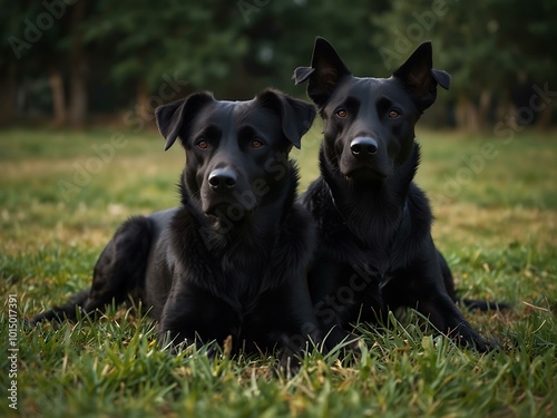Obraz na płótnie Portrait of two black dogs together. w salonie