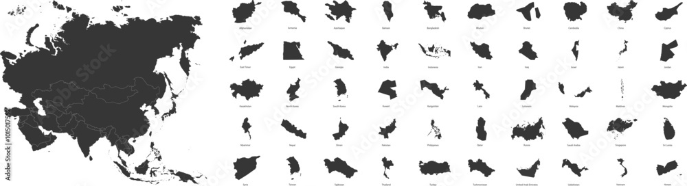 States of Asia. List of states and dependent territories in Asia. Vector illustration States of Asia. List of states and dependent territories in Asia. Vector illustration