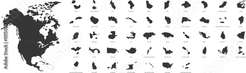 List of countries in North America. Vector illustration