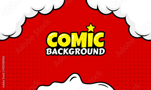 Red pop art comic background with halftone comic bubbles. Pop art poster in retro comic book style