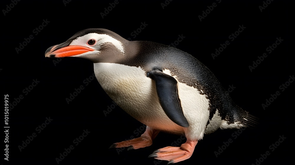 Fototapeta premium Yellow-eyed Penguin Bird on Black Background, Photo Realistic, Wallpaper, Cover and Screen for Smartphone, PC, Laptop, 9:16 and 16:9 Format