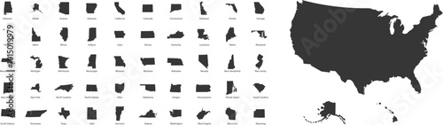 Territories of US States. All American states on white background. Vector illustration photo