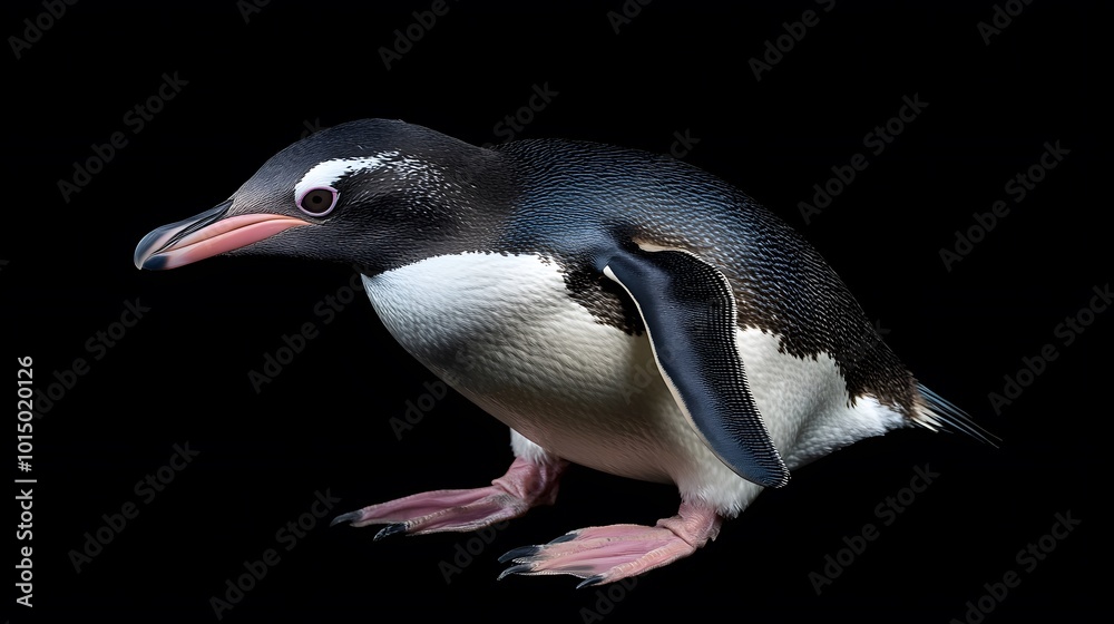 Obraz premium Yellow-eyed Penguin Bird on Black Background, Photo Realistic, Wallpaper, Cover and Screen for Smartphone, PC, Laptop, 9:16 and 16:9 Format