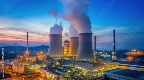 Wallpaper Mural Thermal Power Plant In Operation At Night Emitting Smoke Into The Night Sky With Diverse Industrial Structures Torontodigital.ca