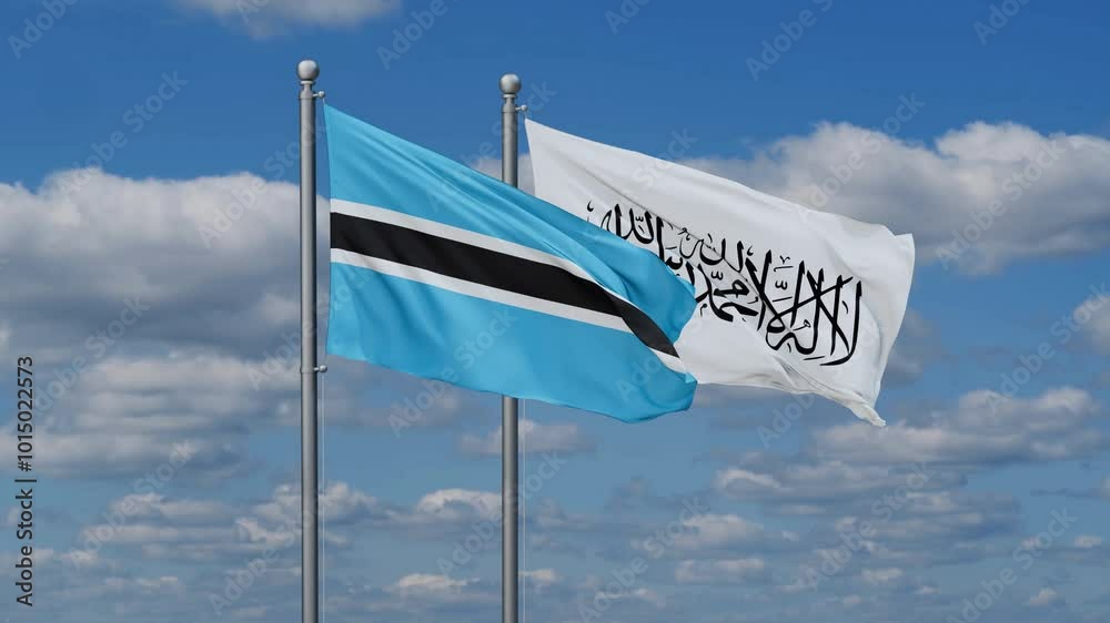 Botswana and Afghanistan flags flying together, video concept of the relationship Botswana and Afghanistan flags flying together, video concept of the relationship