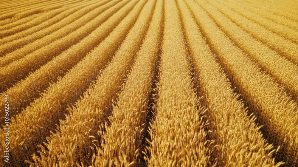 A drone shot of barley fields with perfectly aligned rows, stretching out under a clear sky. A drone shot of barley fields with perfectly aligned rows, stretching out under a clear sky.