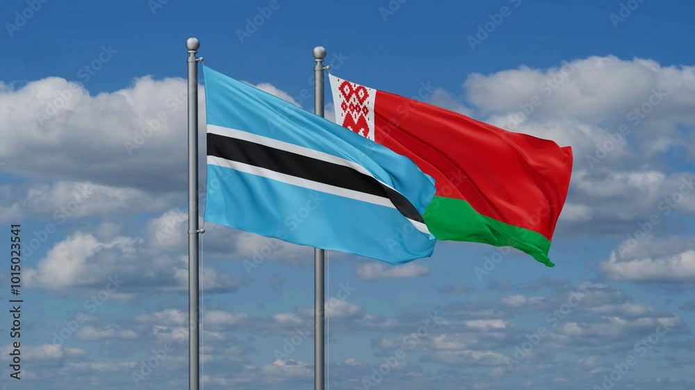 Belarus and Botswana flags flying together, video concept of the relationship, two country cooperation concept Belarus and Botswana flags flying together, video concept of the relationship, two country cooperation concept
