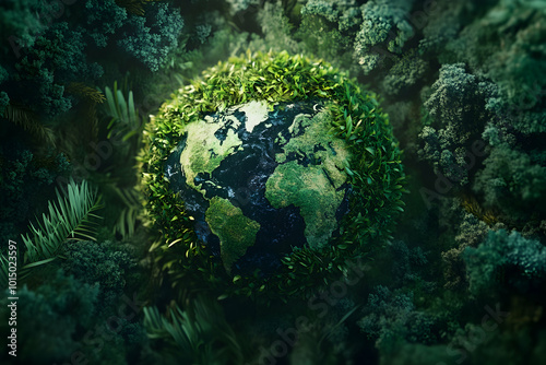 Green Earth Illustration Surrounded by Lush Foliage