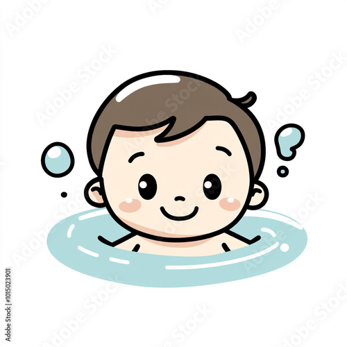 A cute cartoon illustration of a baby swimmer swimming in the pool.