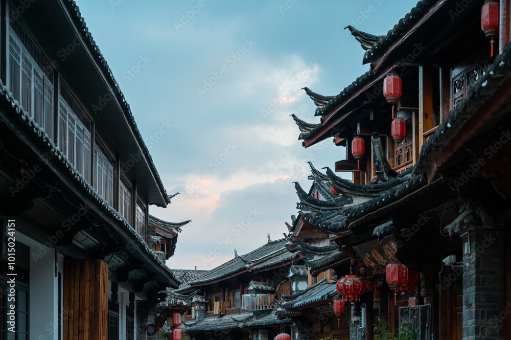 The ancient town of Lijiang in traditional Chinese architectural style The ancient town of Lijiang in traditional Chinese architectural style