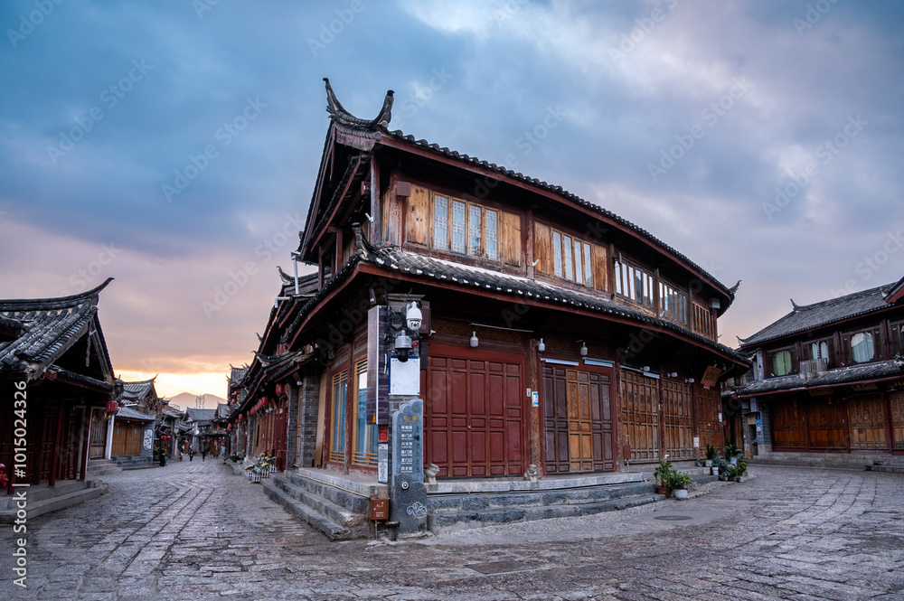 The ancient town of Lijiang in traditional Chinese architectural style The ancient town of Lijiang in traditional Chinese architectural style