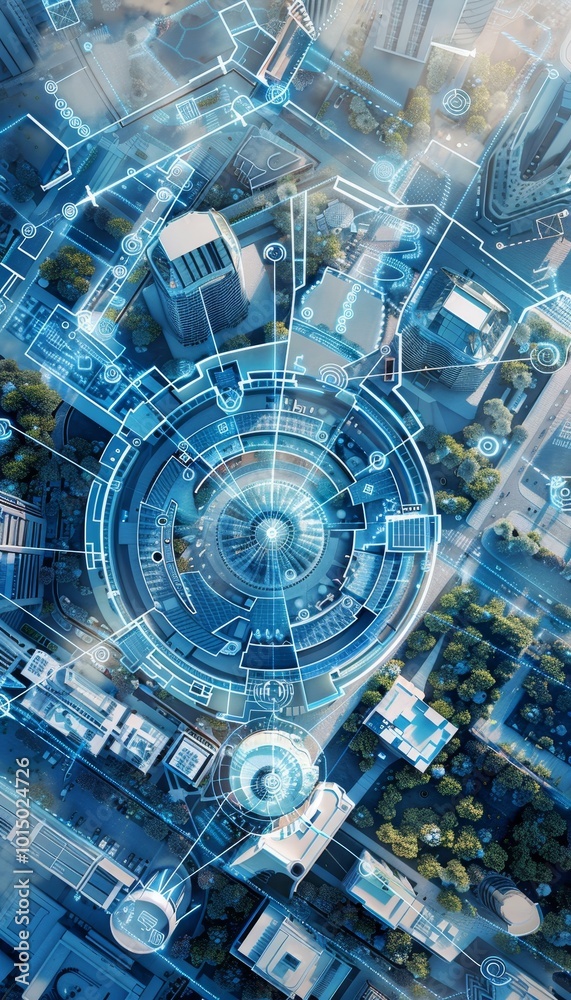Fototapeta premium Blueprint of a smart city concept showcasing technology, housing, and eco friendly urban design