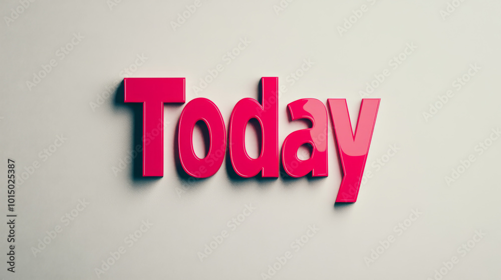 The word 'Today' in bold, glossy, pink letters against a white background. The word 'Today' in bold, glossy, pink letters against a white background.