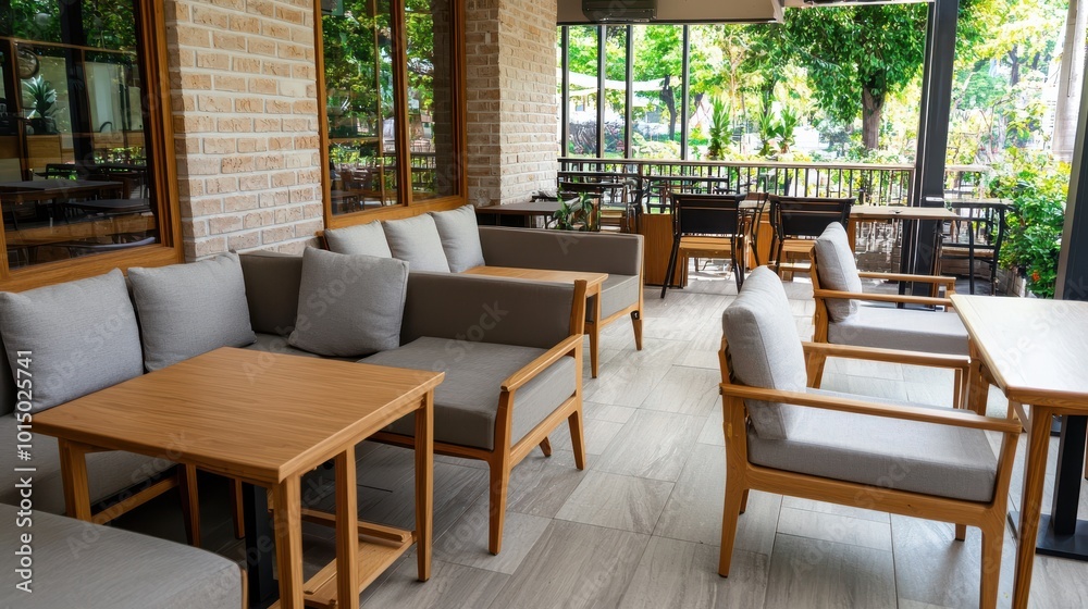 Fototapeta premium Modern café with minimalist design, stylish furniture