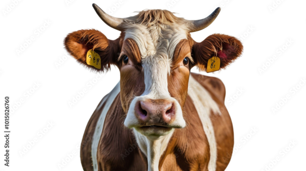 A portrait of a cow and a calf isolated on a white background A portrait of a cow and a calf isolated on a white background