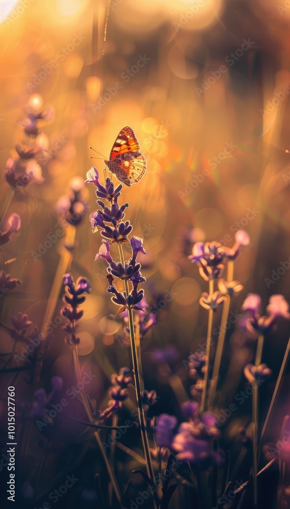 Serene Butterfly on Lavender Flower in Sunlit Meadow - Vibrant, Delicate Nature Photography Serene Butterfly on Lavender Flower in Sunlit Meadow - Vibrant, Delicate Nature Photography