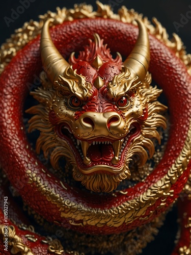 Red and gold Chinese dragon symbolizing strength.