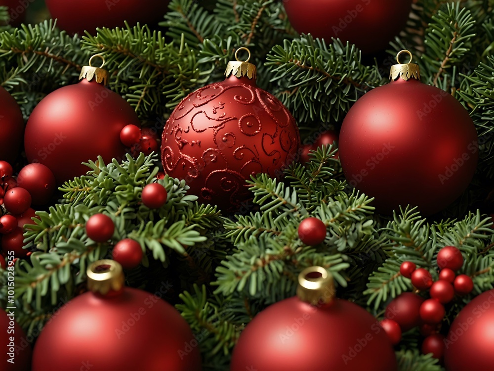 Red Christmas decorations with greenery