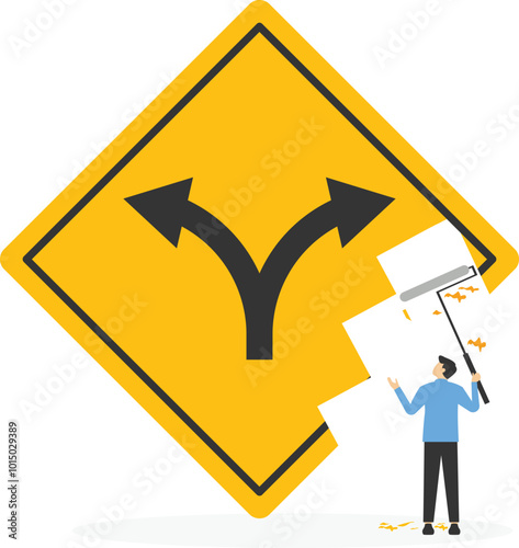 Businessman removed his way with eraser. Fear of change. Uncertainty. Searching a path. Modern vector illustration in flat style


