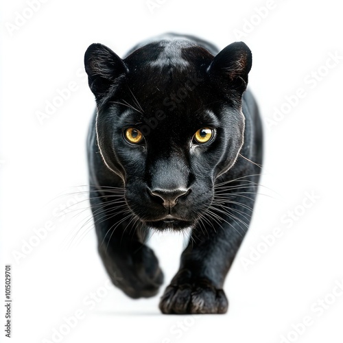 Stealthy Black Panther on White Background