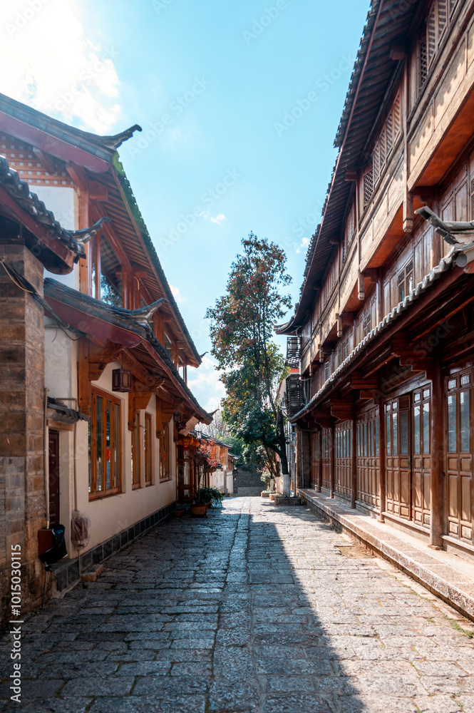 The ancient town of Lijiang in traditional Chinese architectural style The ancient town of Lijiang in traditional Chinese architectural style