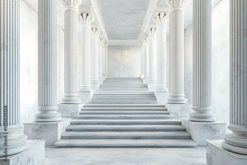 White Marble Columns and Staircase 3D Render White Marble Columns and Staircase 3D Render