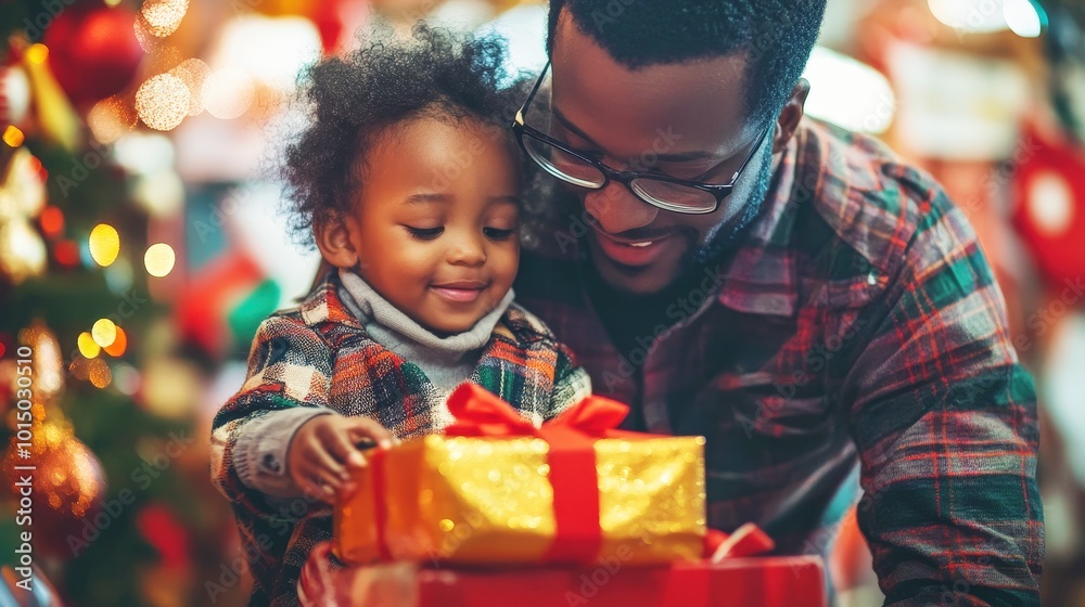 Christmas Joy: Dad and Toddler Unwrap Presents Christmas Joy: Dad and Toddler Unwrap Presents