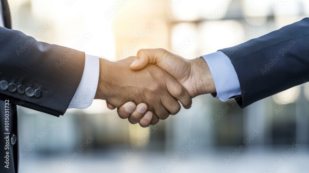 Two business professionals shaking hands to signify a successful deal or partnership. Two business professionals shaking hands to signify a successful deal or partnership.