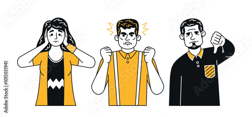 Colorful Doodle Illustration Featuring Three Adult People Showcasing A Range Of Emotions And Expressions Including Anger