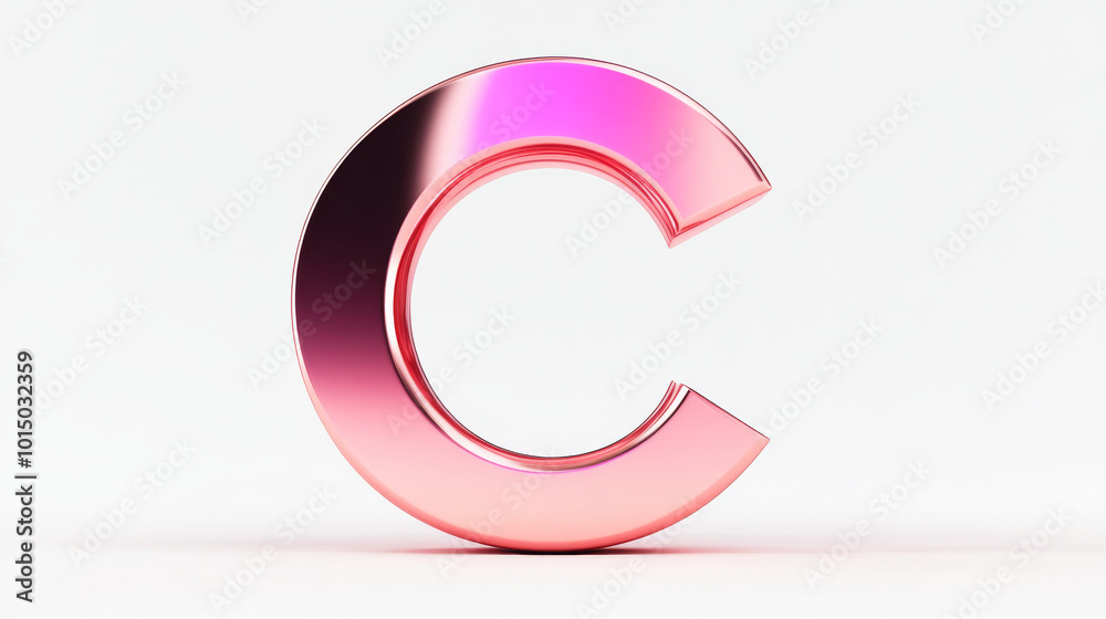 Shiny rose gold letter C on white background. Shiny rose gold letter C on white background.