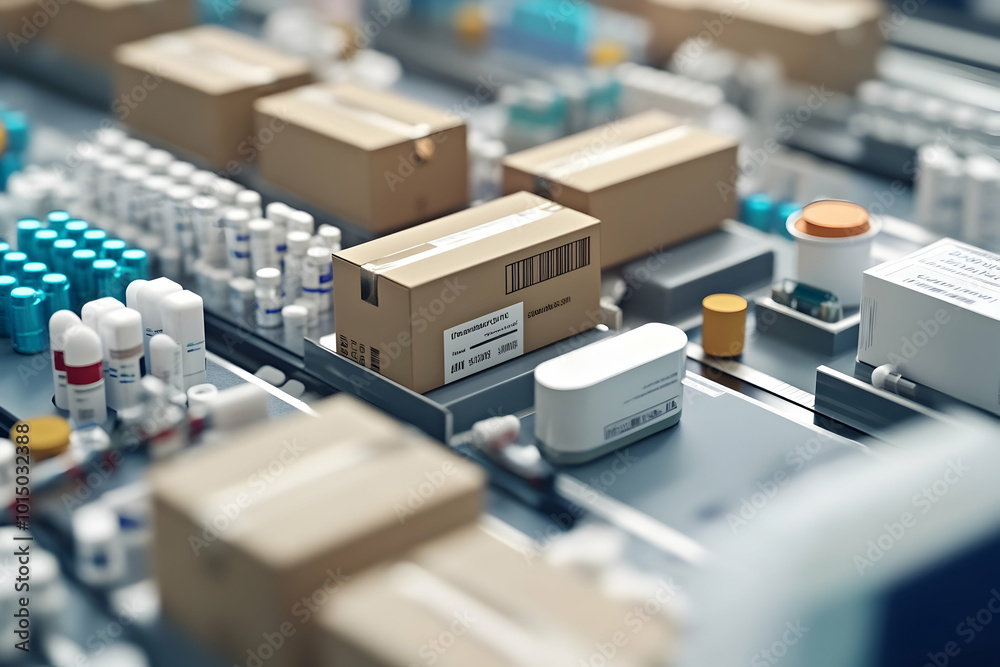 3D Illustration of Cardboard Boxes on a Conveyor Belt 3D Illustration of Cardboard Boxes on a Conveyor Belt