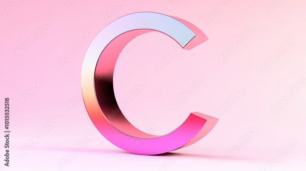 A metallic pink and blue letter C sits against a soft pink background. A metallic pink and blue letter C sits against a soft pink background.