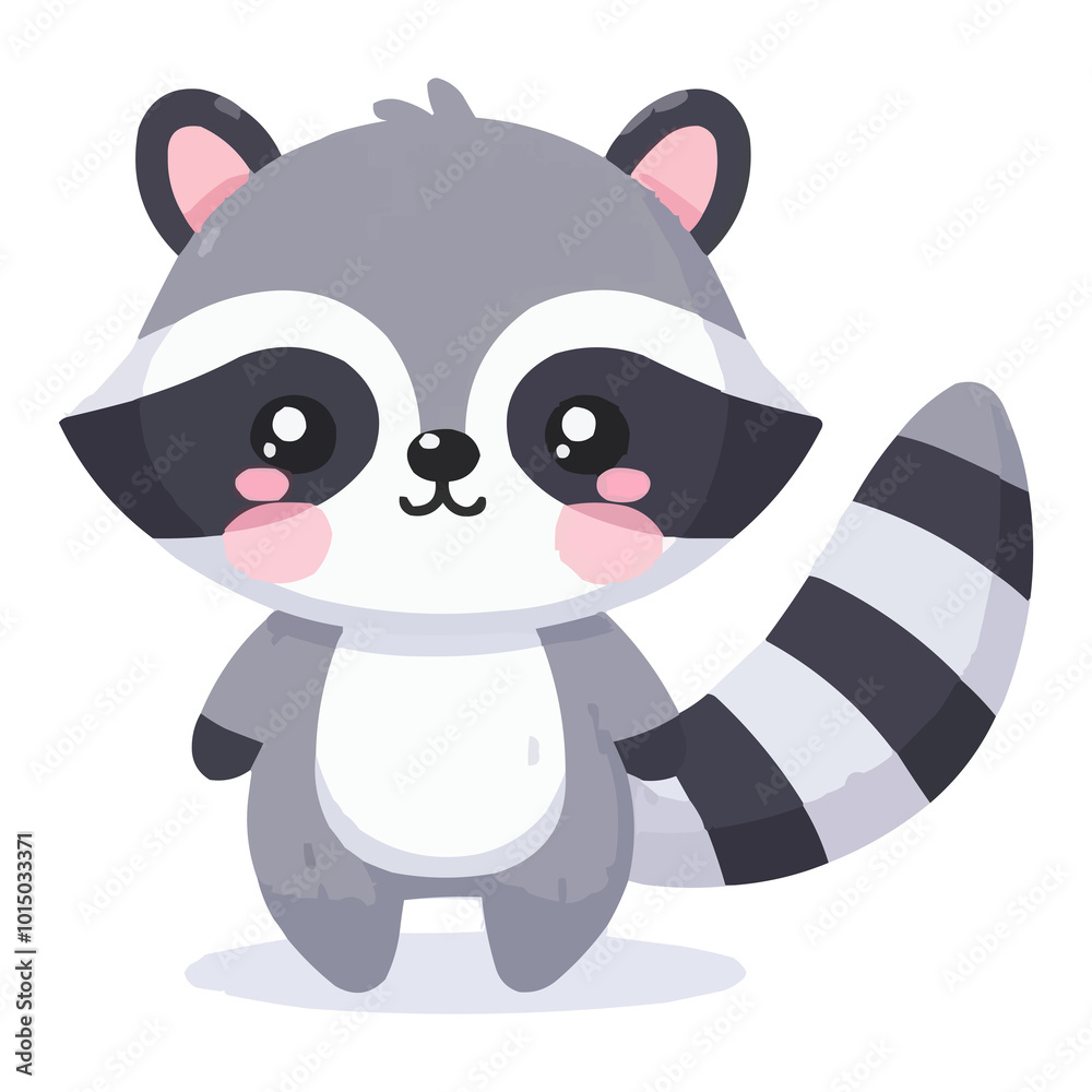 Cute Raccoon in Spring Animals Theme Vector Illustration on White Background Cute Raccoon in Spring Animals Theme Vector Illustration on White Background